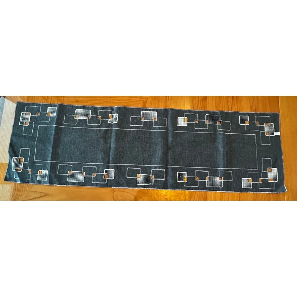 MCM Geometric Embroidered Tablecloth and Runner Set Charcoal Grey Square 33x33